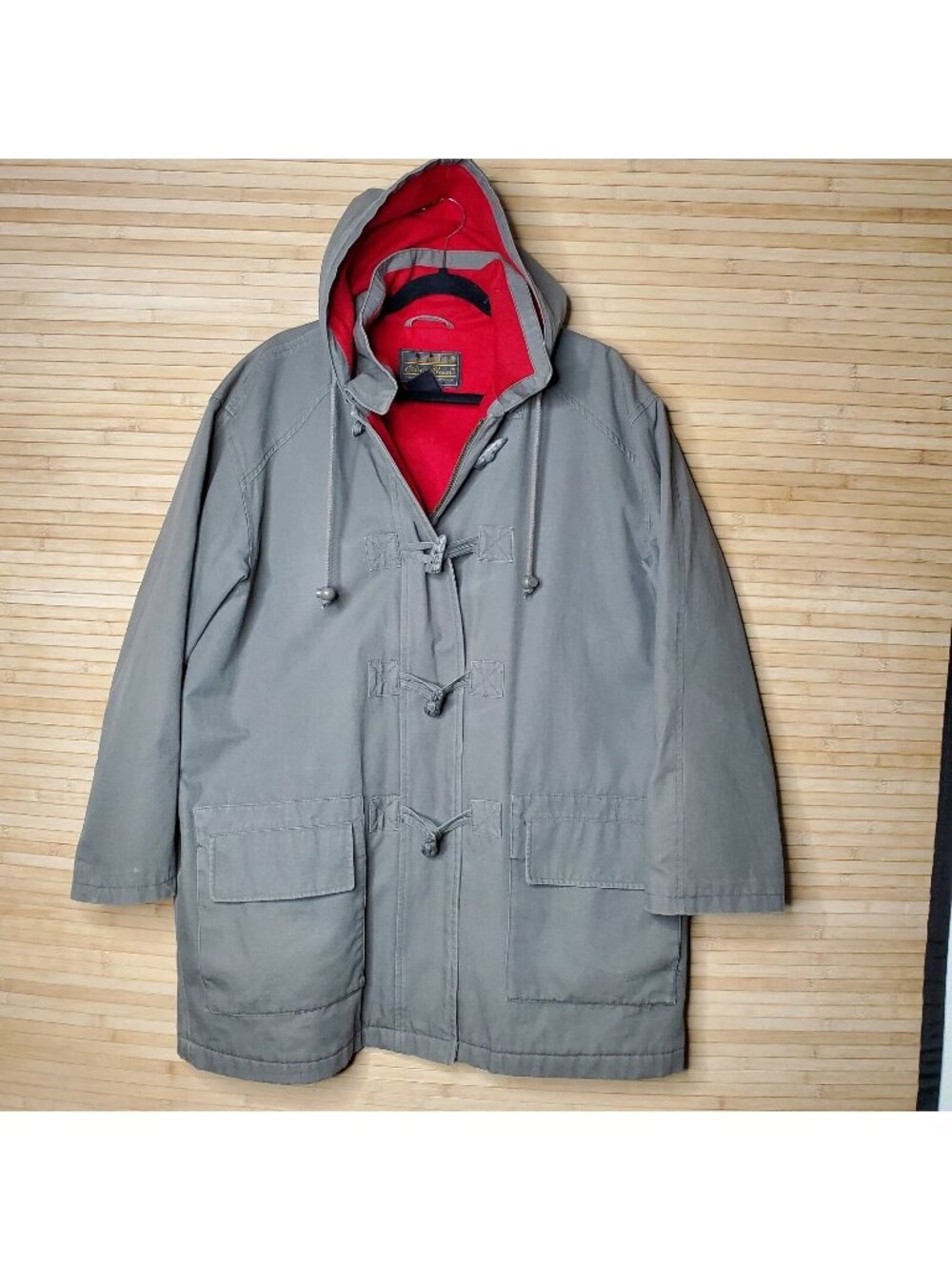 Vintage EDDIE BAUER Field Jacket sz XL Wool lined detachable hood toggle hooks
